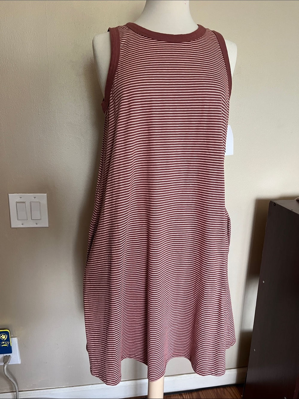 Sonoma Women's Striped Dress in Mauve and Cream (with pockets)